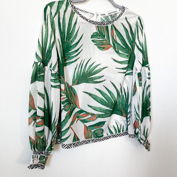 Jealous Tomato Tropical Print Semi Sheer Blouse Medium Lightweight Long Sleeve - Picture 2 of 11